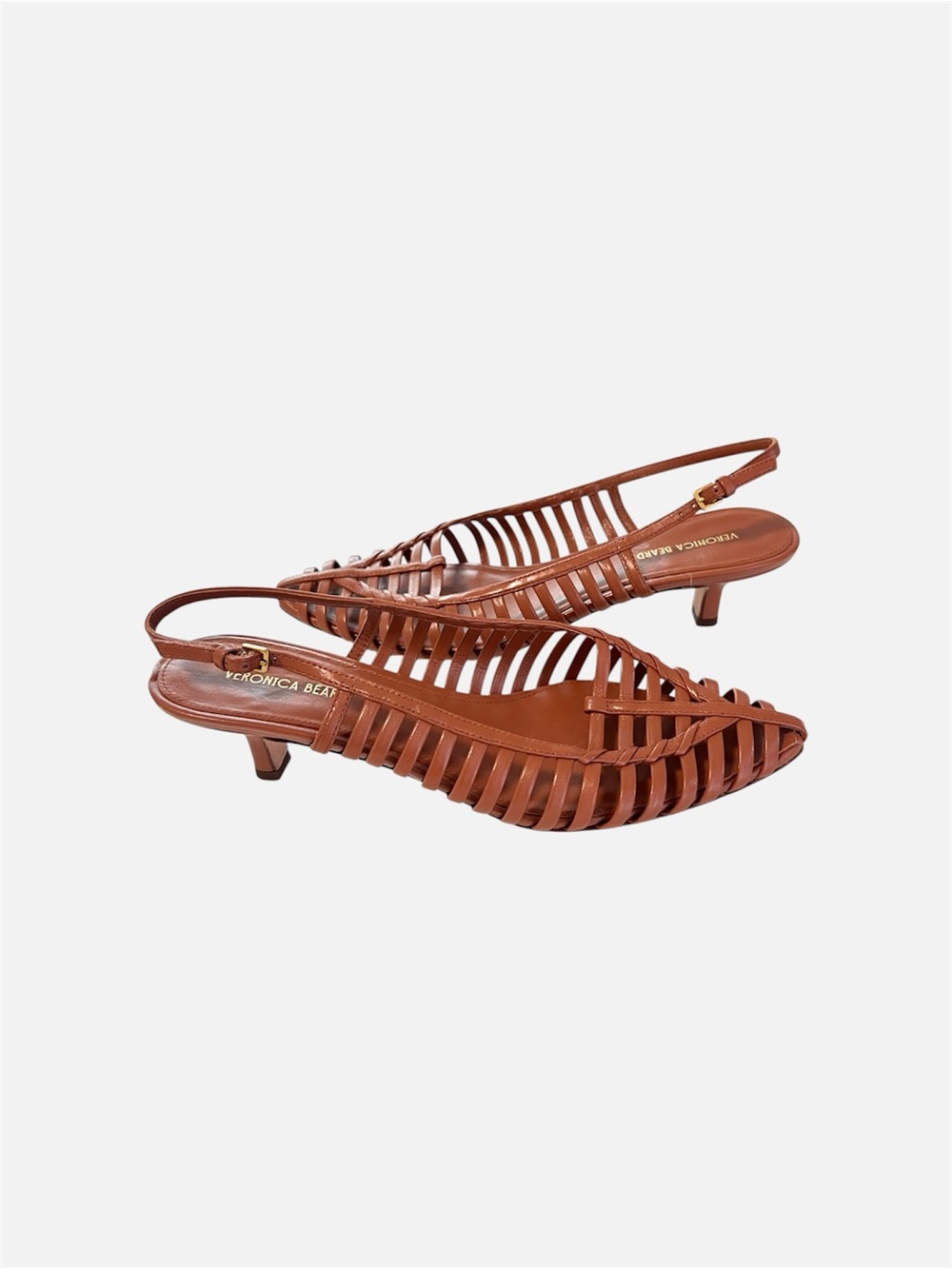 Veronica Beard Britte Kitten Heel Slingback Pump in Whiskey Tan Sz 8 - Picture 4 of 8